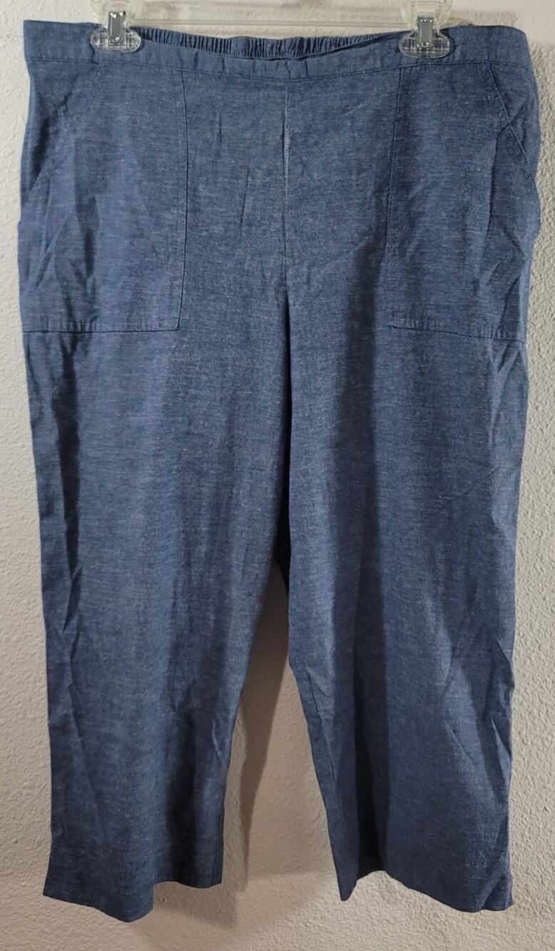 Alfred Dunner Blue Flat Front Pull On Cropped Pants 16 Lightweight Tapered Leg